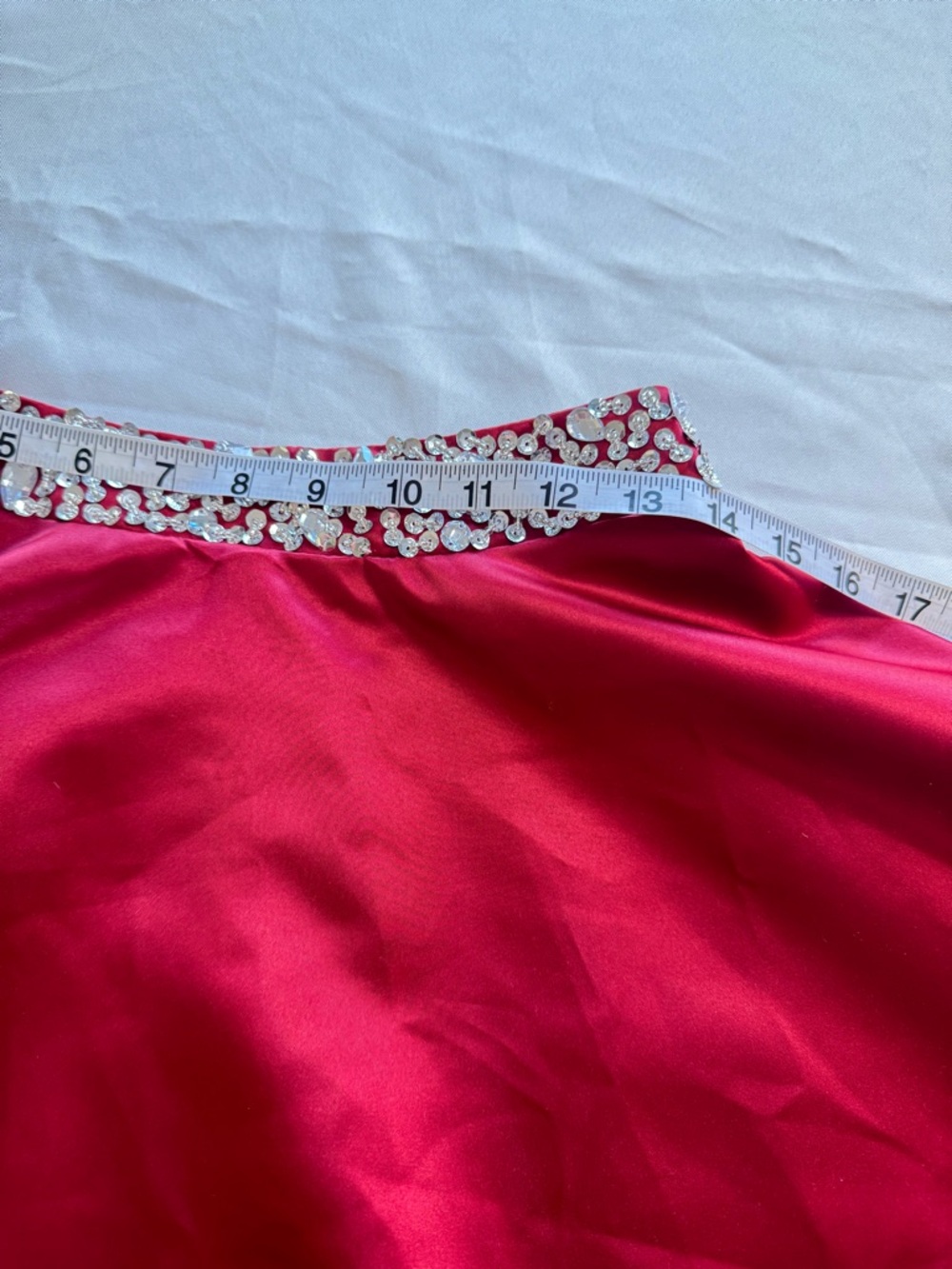 Red Rhinestone Two Piece Prom Dress Set Halter Beaded Formal - Picture 11 of 16